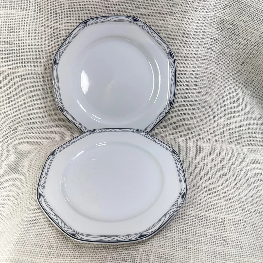 Studio Nova Synthesis Y0031 Octagon Salad Plates Black White Art Deco Set of 2
